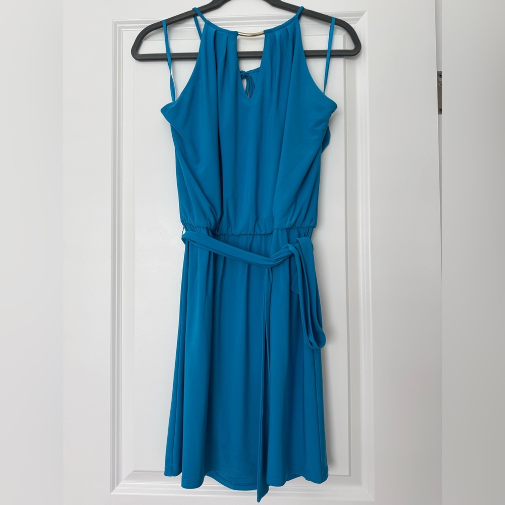 White House Black Market Teal Halter-Style Sleeveless Maxi Dress with Tie